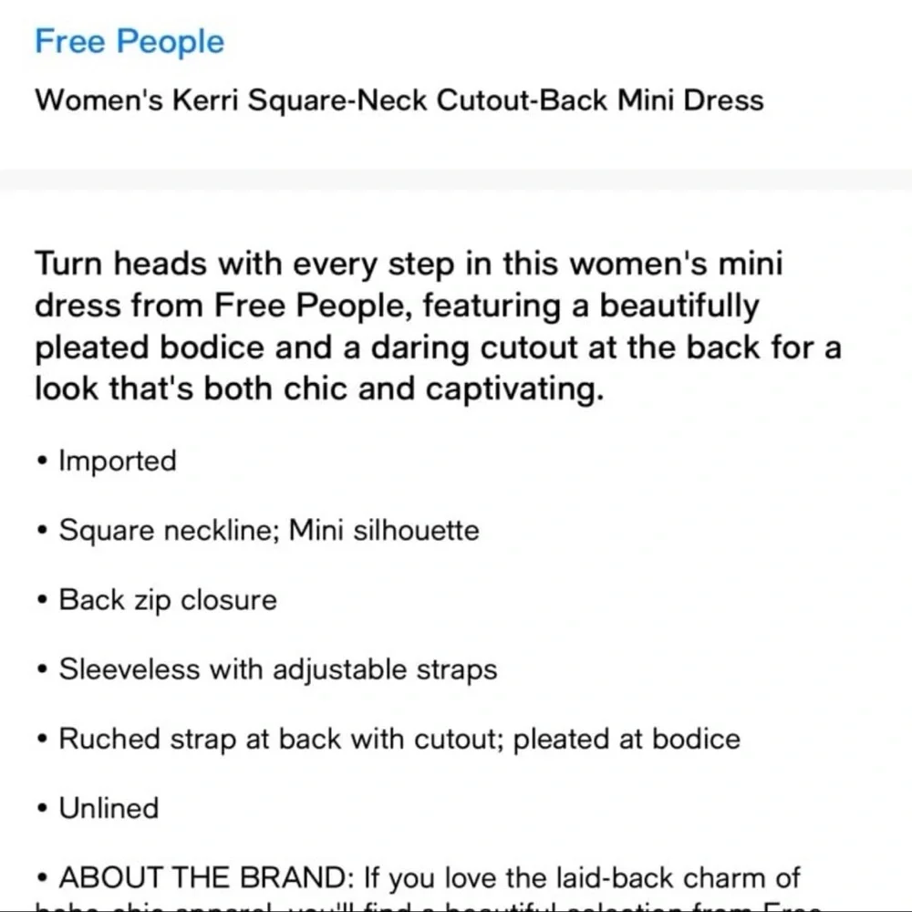 NWT free people women’s Kerri square nick cut out mini dress size medium